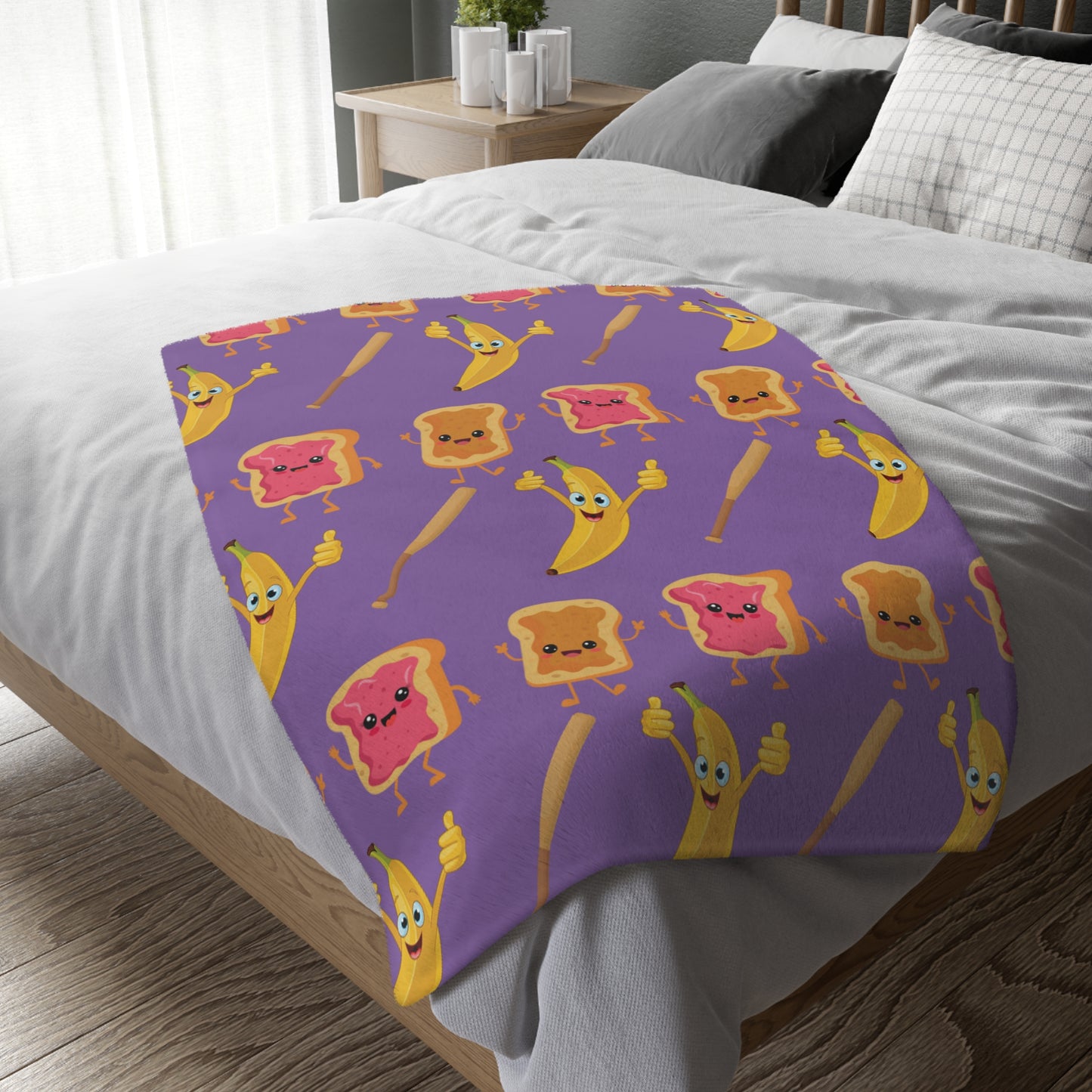 Peanut Butter Jelly Time - Velveteen Microfiber Blanket (Two-sided print)