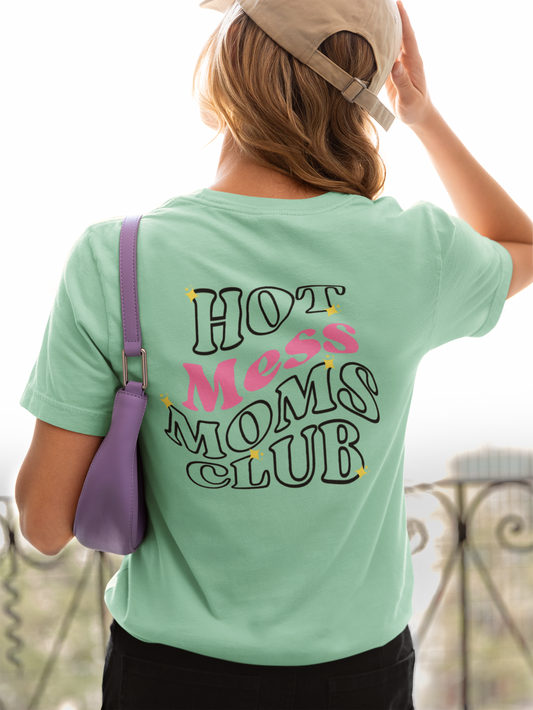 Wavy Hot Mess Mom's Club - Faux Pocket T-Shirt