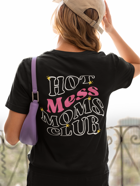 Wavy Hot Mess Mom's Club - Faux Pocket T-Shirt