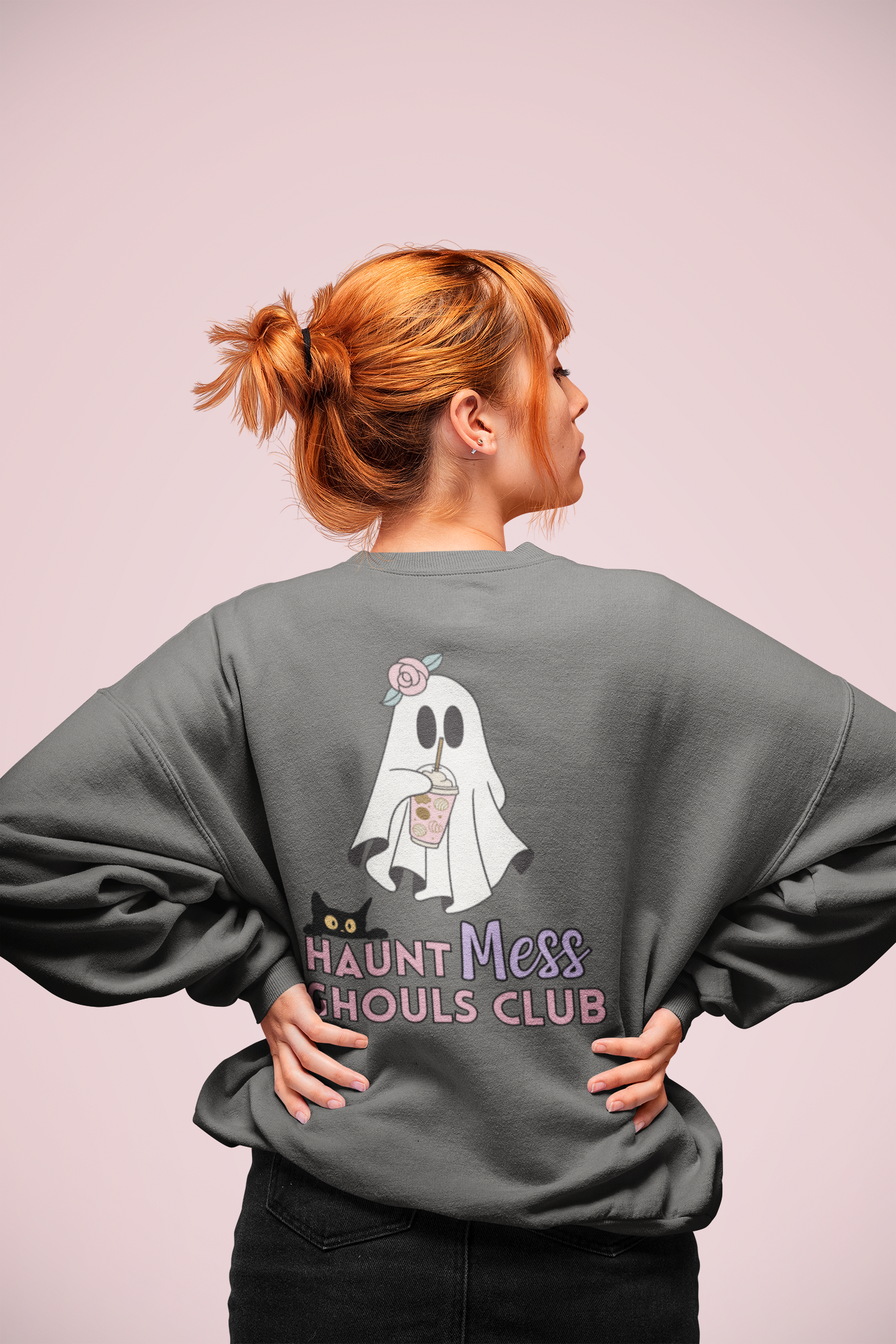 Haunt Mess - Cat Ghoul Lightweight Crewneck Sweatshirt